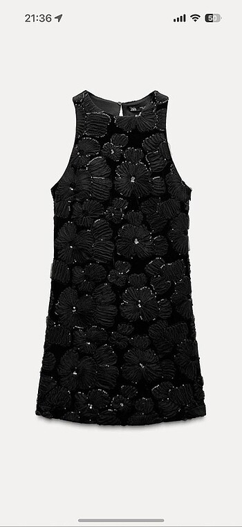 Tül çiçek desenli siyah zara elbise xl pullu yeni etiketli