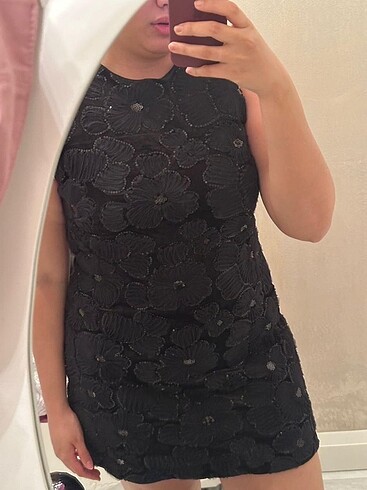 xl Beden Tül çiçek desenli siyah zara elbise xl pullu yeni etiketli