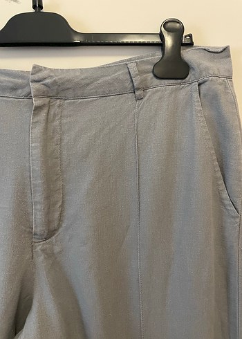 Gri Rahat Kesim Keten Kadın Pantolon - Görsel 2
