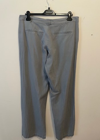 Gri Rahat Kesim Keten Kadın Pantolon - Görsel 5