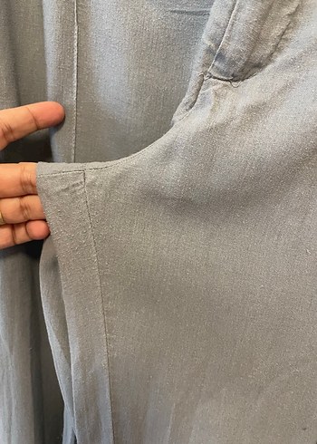 Gri Rahat Kesim Keten Kadın Pantolon - Görsel 3