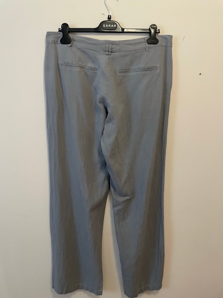 Gri Rahat Kesim Keten Kadın Pantolon - Görsel 5