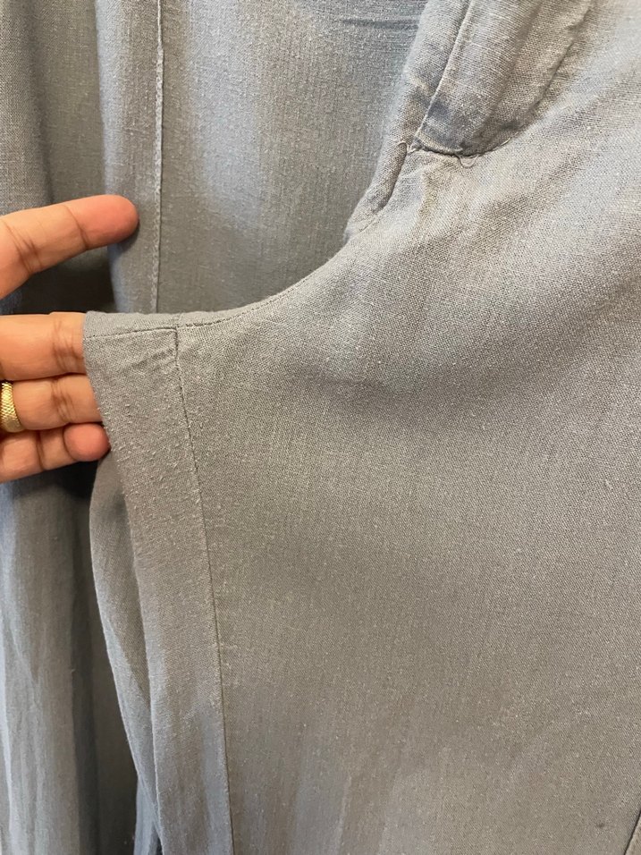 Gri Rahat Kesim Keten Kadın Pantolon - Görsel 3