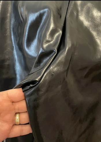 Deri Siyah Midi Kadın Pantolon - Görsel 4