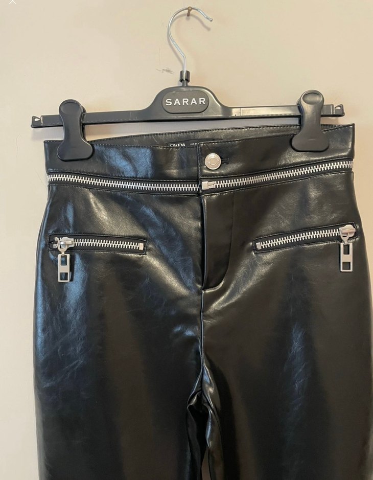 Deri Siyah Midi Kadın Pantolon - Görsel 2