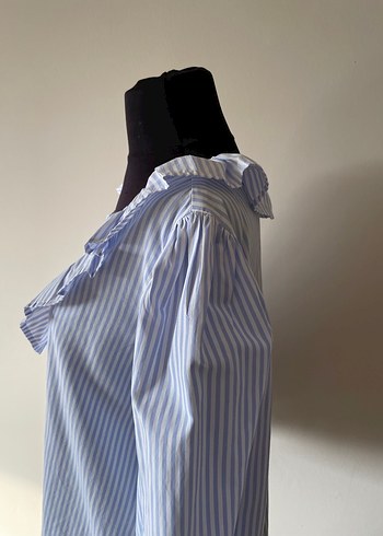 Bohem Rüzgarlı Yakalı Çizgili Kadın Gömlek - Görsel 2