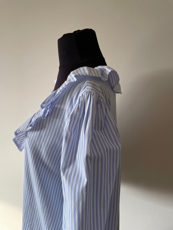 Bohem Rüzgarlı Yakalı Çizgili Kadın Gömlek - Görsel 2