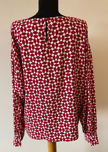 Bordo Desenli Uzun Kollu Kadın Bluz - Görsel 5