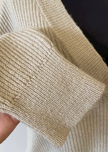 V Yaka Bej Örgü Kadın Kazak - Görsel 4