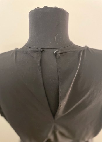 Siyah Uzun Kadın Tulum, Kuşaklı, V Yaka - Görsel 5