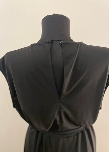 Siyah Uzun Kadın Tulum, Kuşaklı, V Yaka - Görsel 4