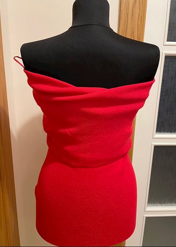 Kırmızı Straplez  Triko bluz - Görsel 5