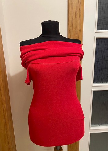Kırmızı Straplez  Triko bluz - Görsel 3