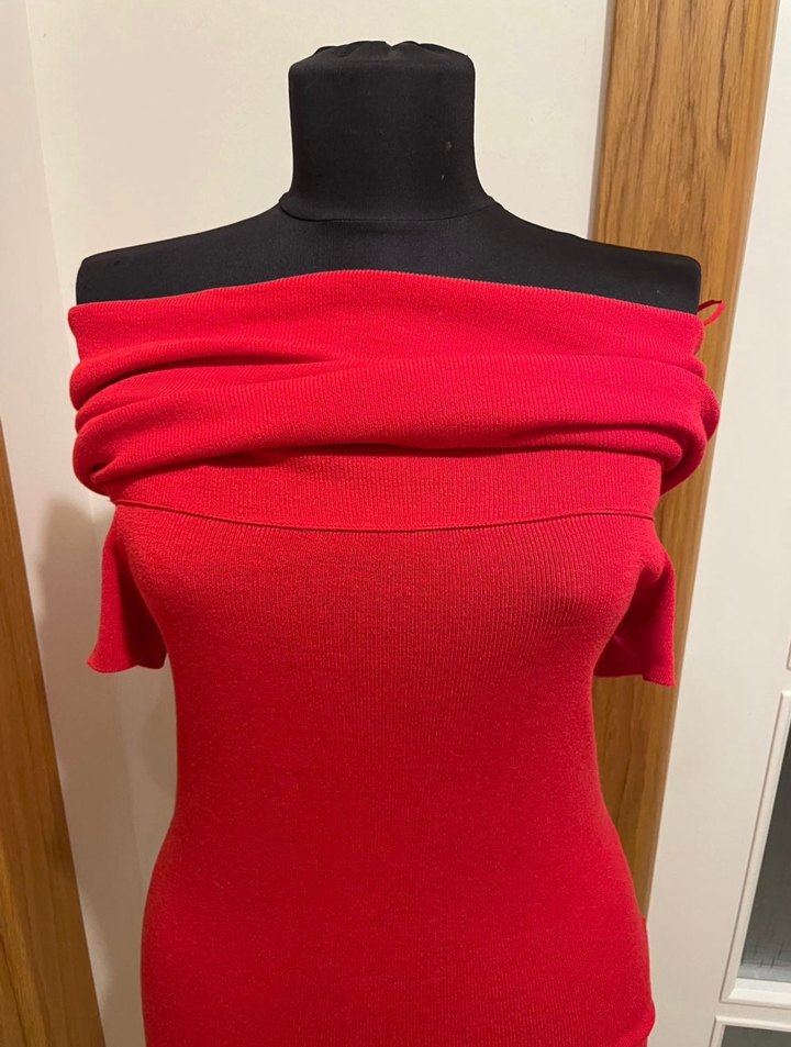 Kırmızı Straplez  Triko bluz - Görsel 2