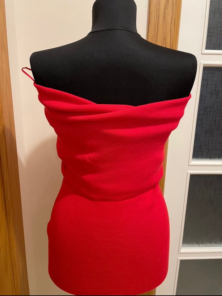 Kırmızı Straplez  Triko bluz - Görsel 5