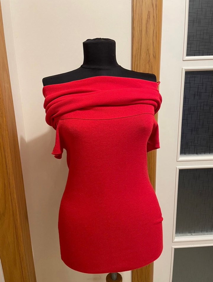 Kırmızı Straplez  Triko bluz - Görsel 3