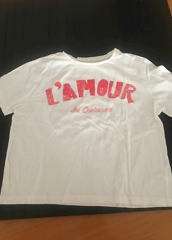 Beyaz Pamuk T-shirt L'AMOUR Baskılı