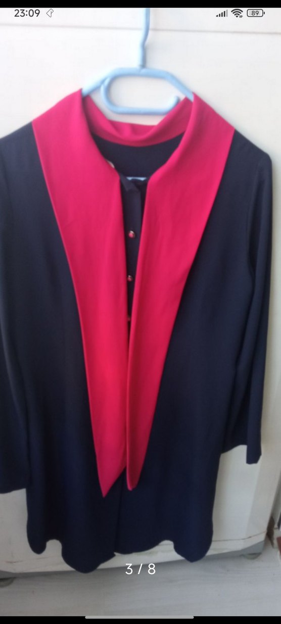 Mavi Drapeli Uzun Kollu Mezuniyet Elbisesi - Görsel 3