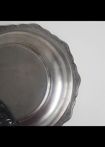 Çiçek desenli beyaz emaye tabak ve metal tabak seti - Görsel 6