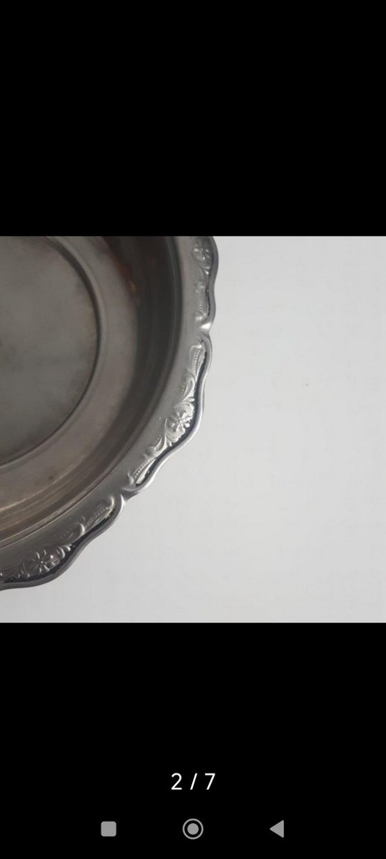 Çiçek desenli beyaz emaye tabak ve metal tabak seti - Görsel 2