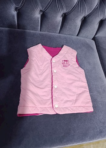 Kız Çocuk Pembe Düğmeli Yelek - Görsel 6