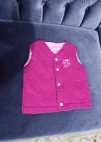 Kız Çocuk Pembe Düğmeli Yelek - Görsel 2