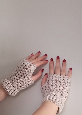 Dantel Detaylı pudra Örgü Eldiven - Görsel 2