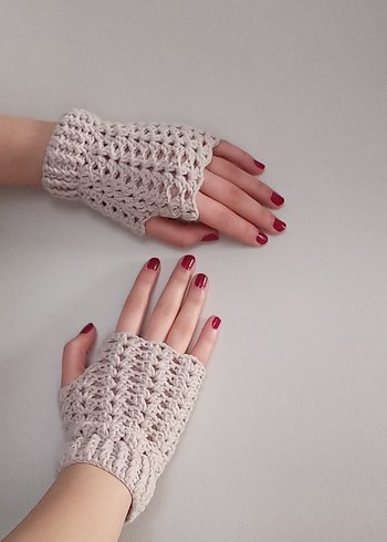 Dantel Detaylı Pudra Örgü Eldiven - Görsel 3