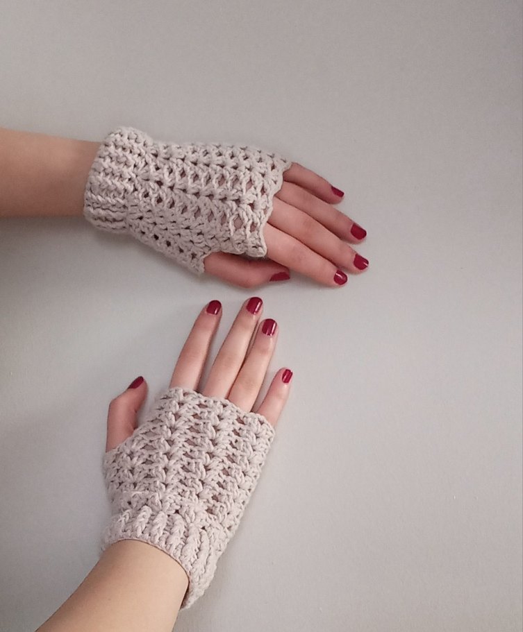 Dantel Detaylı Pudra Örgü Eldiven - Görsel 3