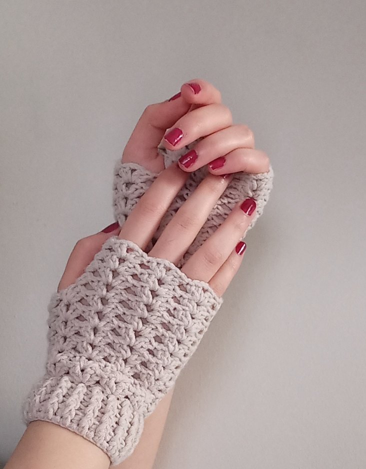 Dantel Detaylı Pudra Örgü Eldiven - Görsel 2