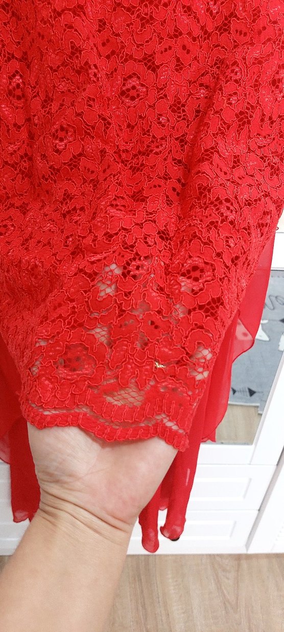 Kırmızı Drapeli Straplez Uzun Abiye Elbise - Görsel 3