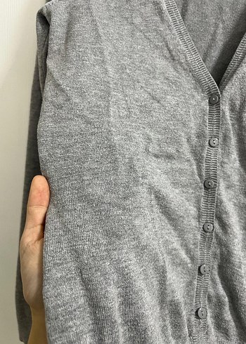 Bershka Gri V Yaka Pamuklu Kadın Hırka