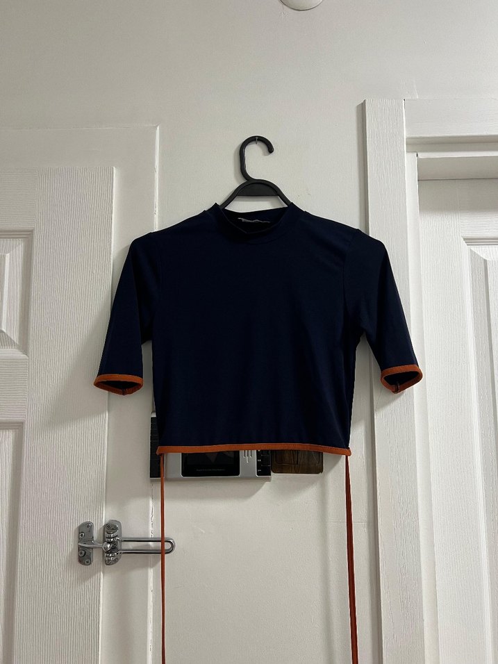 Lacivert Kısa Kollu tişört crop - Görsel 3