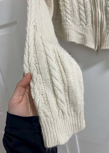 vintage Bej Örgü Fermuarlı Yüksek Yakalı Kadın Kazak - Görsel 5