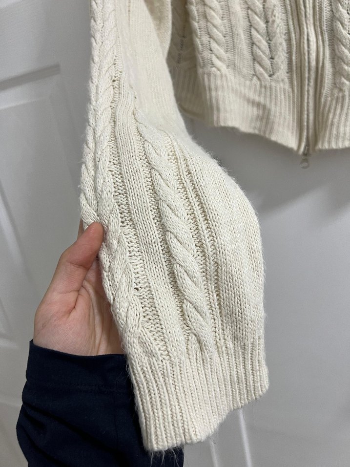 vintage Bej Örgü Fermuarlı Yüksek Yakalı Kadın Kazak - Görsel 5