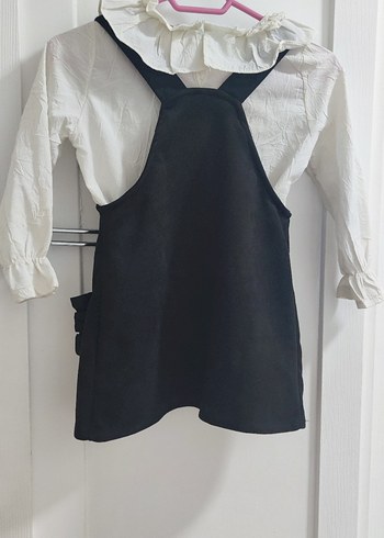 Kız Çocuk Siyah Fırfırlı Askılı Elbise - Görsel 4