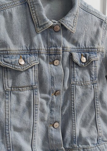 Kız Çocuk Gri Denim Düğmeli Ceket - Görsel 2