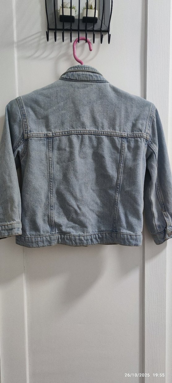 Kız Çocuk Gri Denim Düğmeli Ceket - Görsel 4