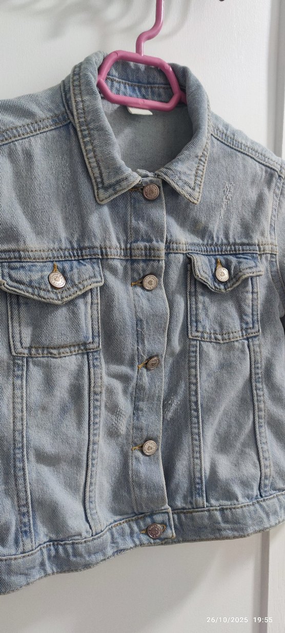 Kız Çocuk Gri Denim Düğmeli Ceket - Görsel 2