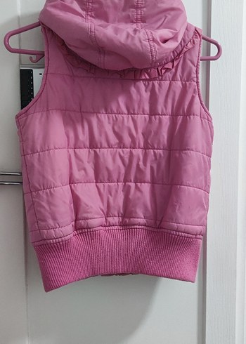 Kız Çocuk Pembe Kapüşonlu Fermuarlı Yelek - Görsel 4