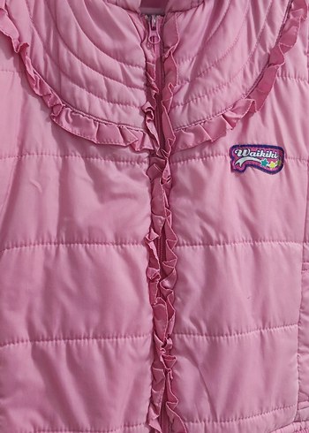 Kız Çocuk Pembe Kapüşonlu Fermuarlı Yelek - Görsel 3