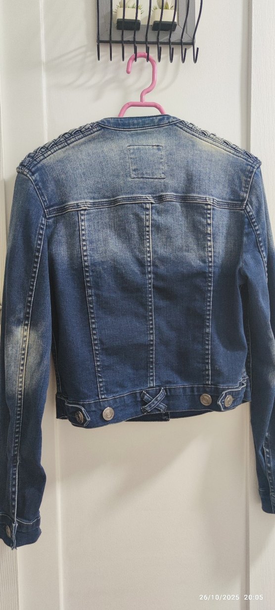 Düğmeli Mavi Kadın Denim Ceket - Görsel 4