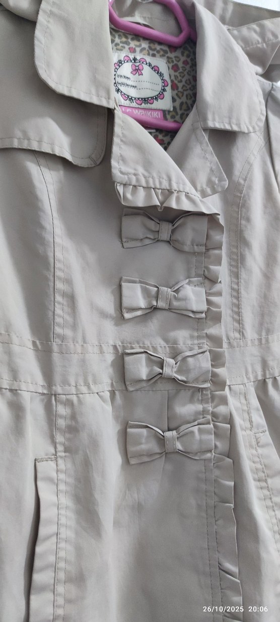 Kız Çocuk Bej Düğmeli Trençkot - Görsel 2