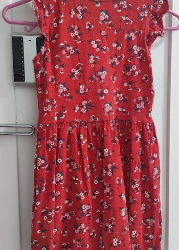 Kız Çocuk Kırmızı Çiçekli Kolsuz Elbise - Görsel 3