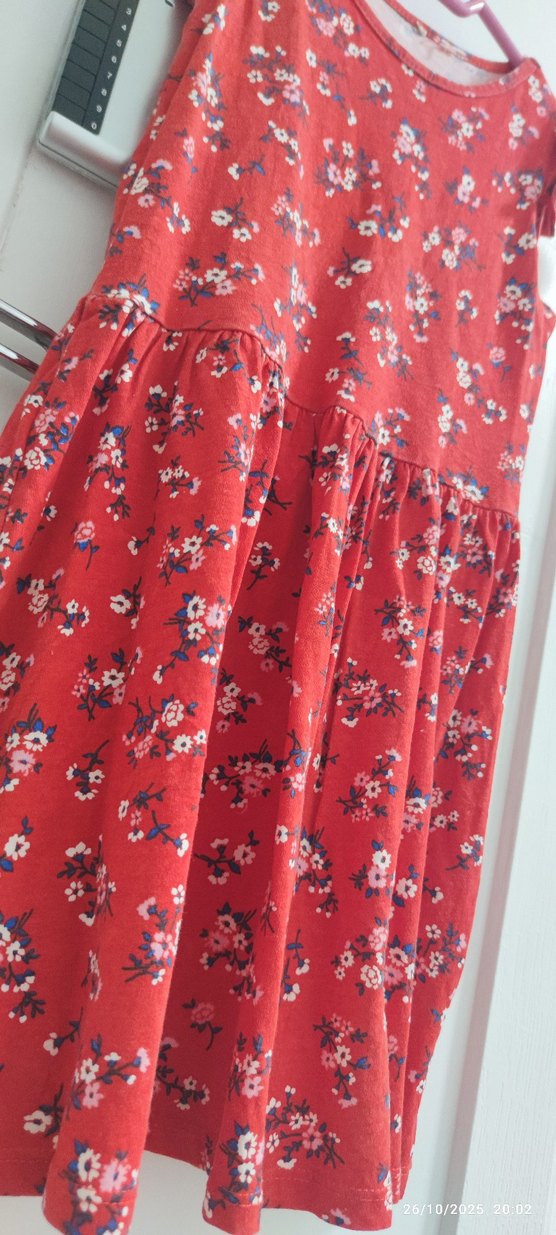 Kız Çocuk Kırmızı Çiçekli Kolsuz Elbise - Görsel 2