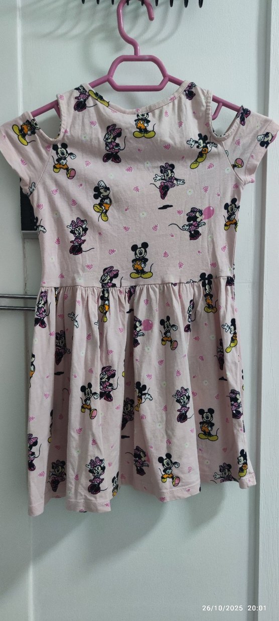 Kız Çocuk Pembe Baskılı Kısa Kollu Elbise - Görsel 2