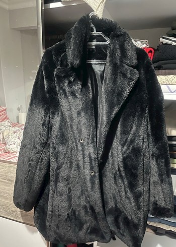 Siyah Suni Kürk Detaylı Midi Kaban - Görsel 2