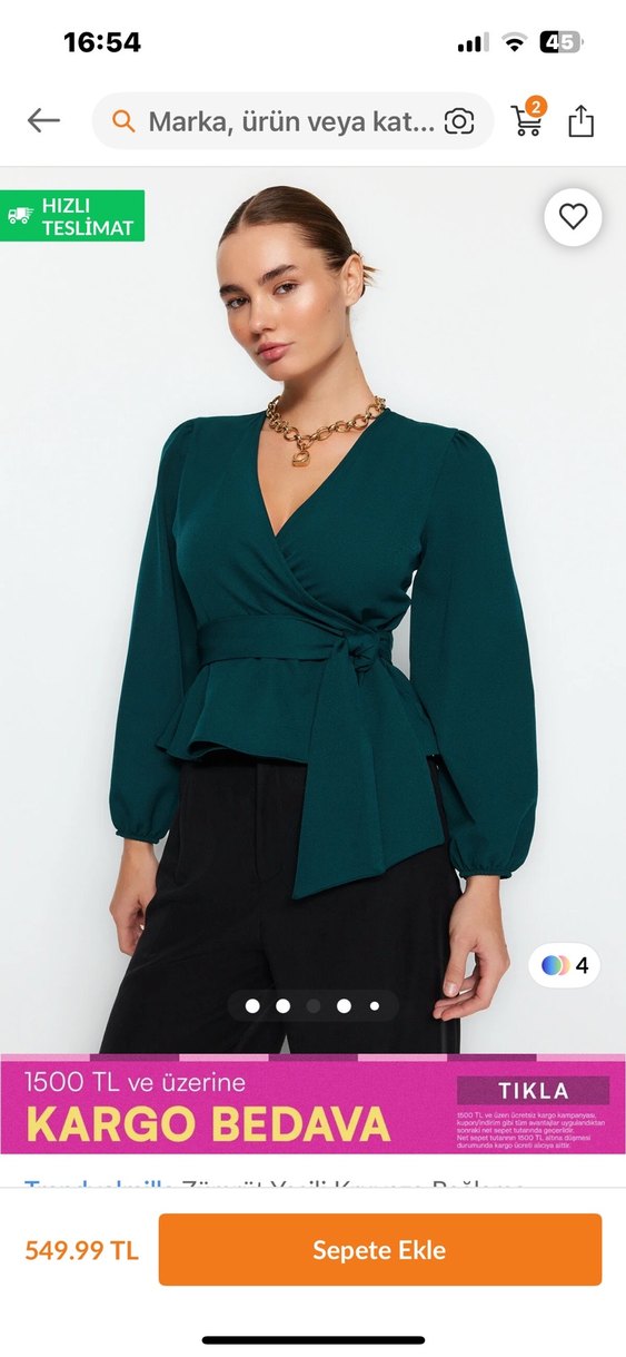 Kuşaklı V Yaka Kadın Bluz - Yeşil - Görsel 3