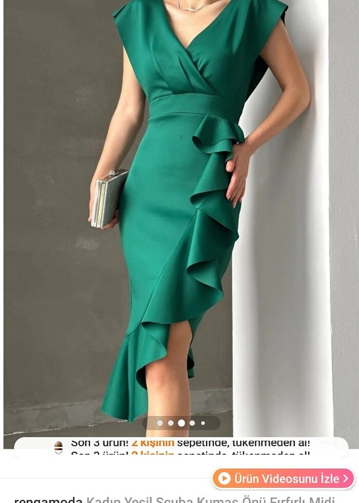 Önü Fırfır detaylı midi elbise - Görsel 2