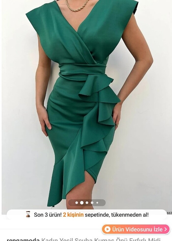 Önü Fırfır detaylı midi elbise - Görsel 3